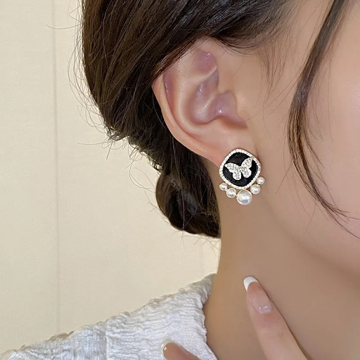 Butterfly Pearl Stud Earrings