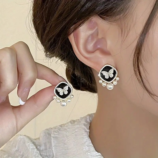 Butterfly Pearl Stud Earrings