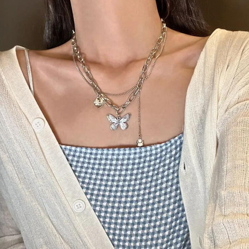 Multi-Chain Butterfly Charm Necklace