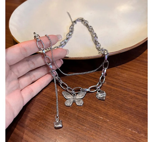 Multi-Chain Butterfly Charm Necklace