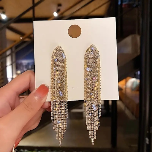 Diamond Golden Drop Chain Earrings