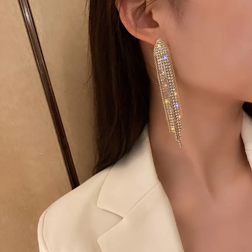 Diamond Golden Drop Chain Earrings
