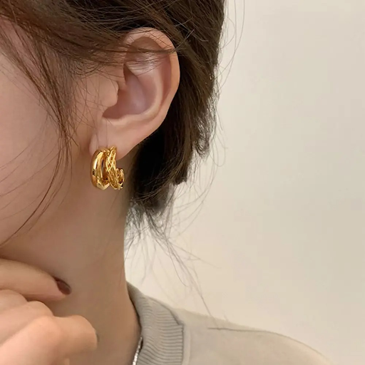 Double Layer Golden Hoops