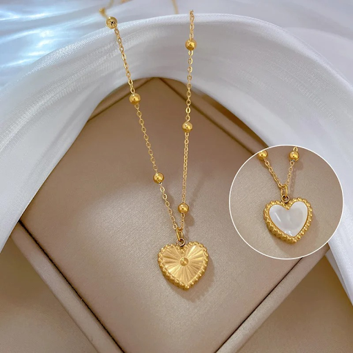 Two-Sided Heart Pendant Beads Chain Necklace