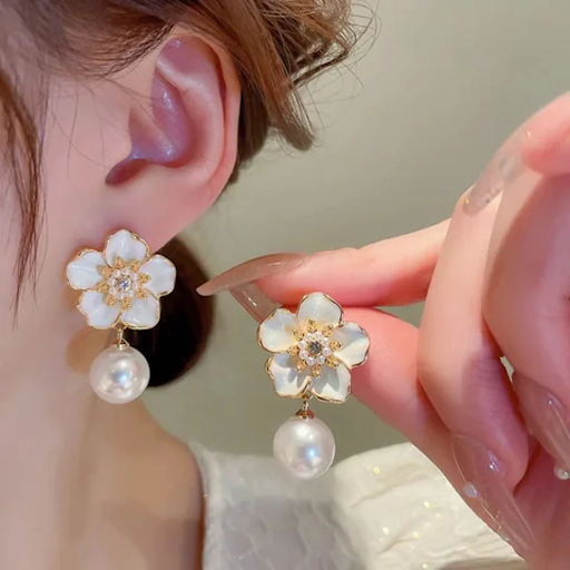Flower Pearl Drop Earrings