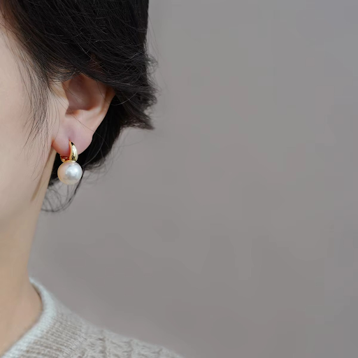Golden Pearl Charm Hoops