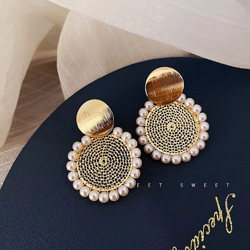 Pearl-Embellished Gold Filigree Earrings