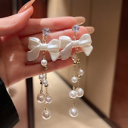Pearl Bow Dangle Earrings