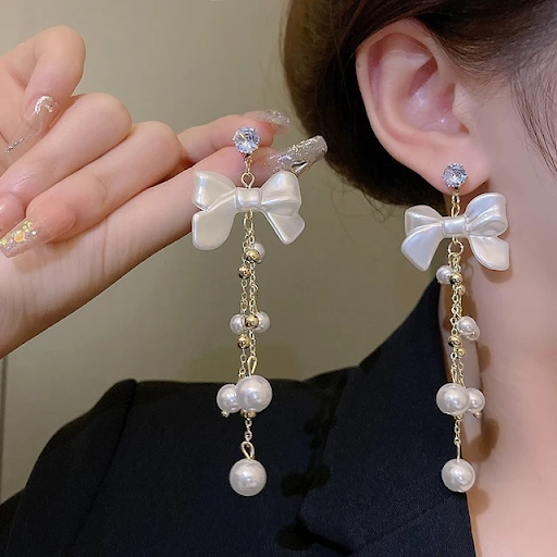 Pearl Bow Dangle Earrings