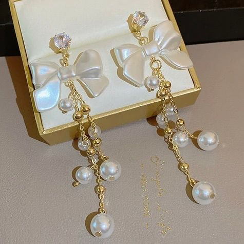 Pearl Bow Dangle Earrings