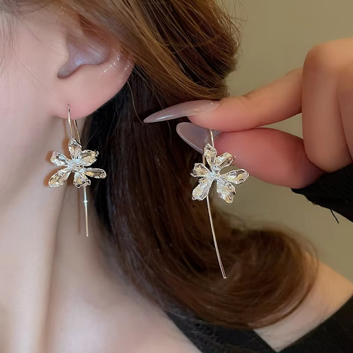 Silver Blossom Drop Earrings