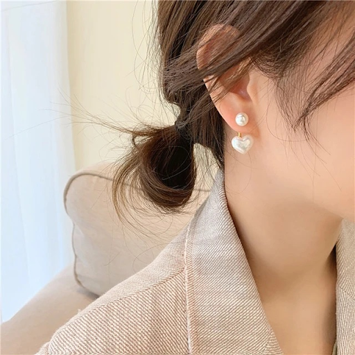 Simple Pearl Heart Earrings
