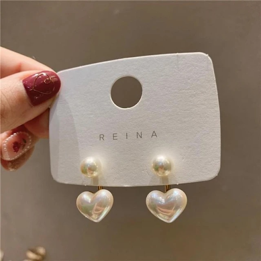 Simple Pearl Heart Earrings