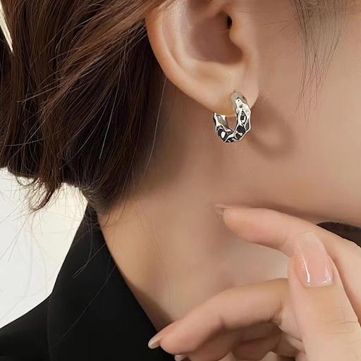 Textured Silver Hoop Earrings