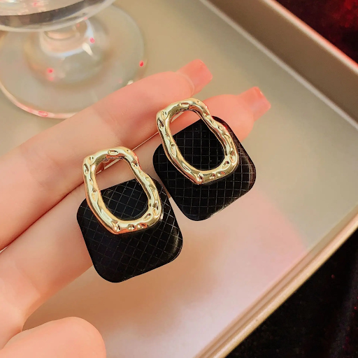 Textured Black and Gold Drop Earrings