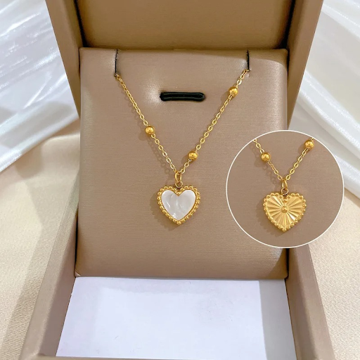 Two-Sided Heart Pendant Beads Chain Necklace