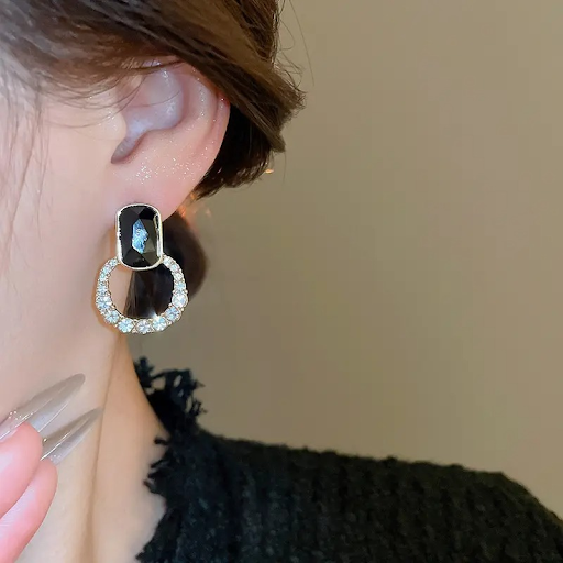 Black Crystal Hoop Earrings