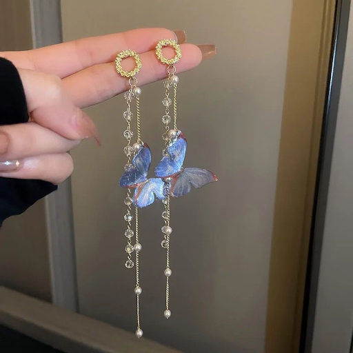 Butterfly Drop Chain Tassel Earrings