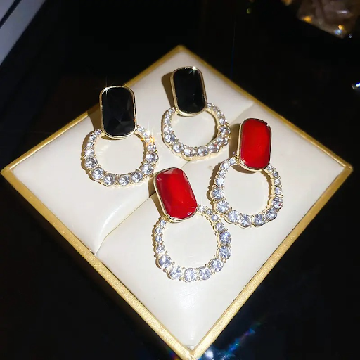 Black Crystal Hoop Earrings