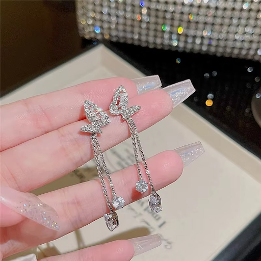 Mini Butterfly Drop Chain Earrings.