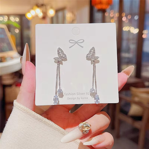 Mini Butterfly Drop Chain Earrings.