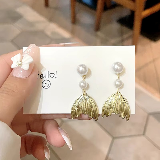 Pearl Golden Fishtail Drop Earrings