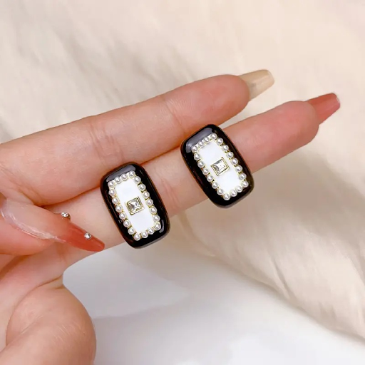 Rectangular Pearl Stud Earrings