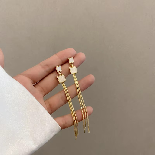 Square Long Tassel Earrings