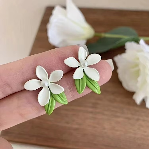 White Flower Earrings