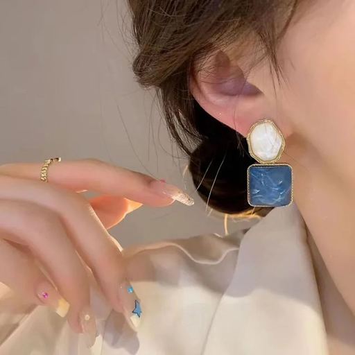 Blue and White Duo Earrings