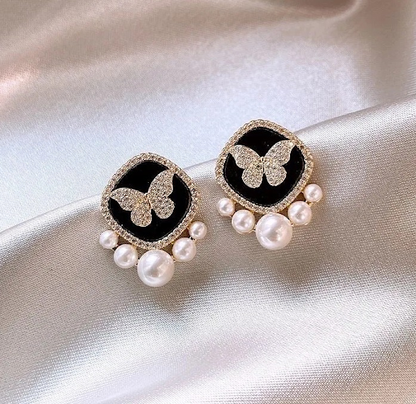 Butterfly Pearl Stud Earrings