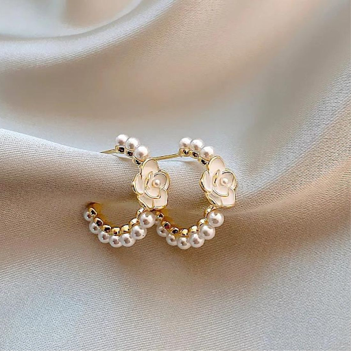 Camelia Pearl Hoop Earrings
