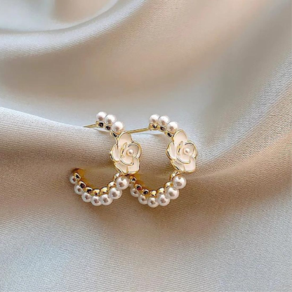 Camelia Pearl Hoop Earrings