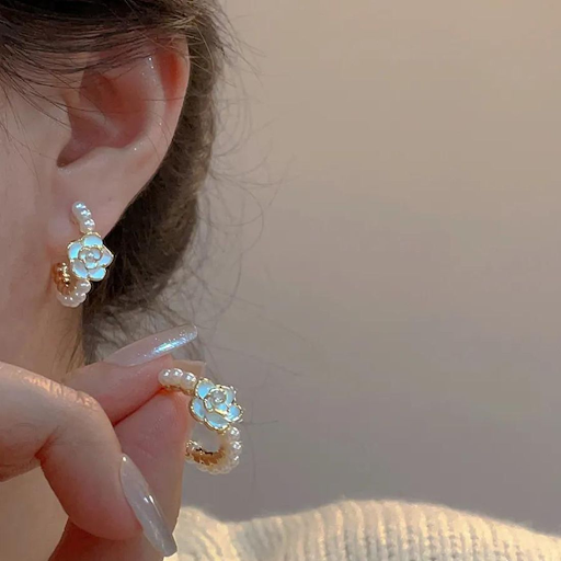 Camelia Pearl Hoop Earrings