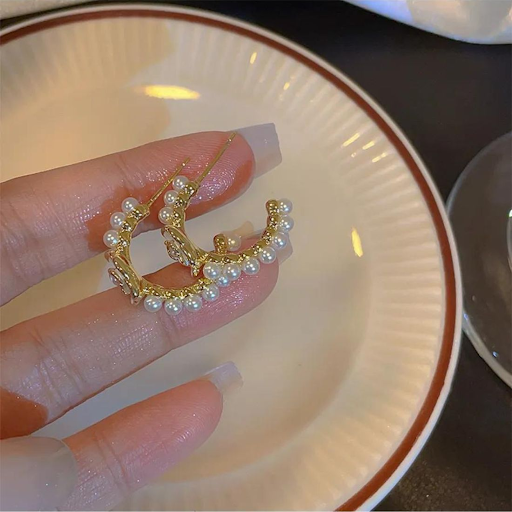 Camelia Pearl Hoop Earrings