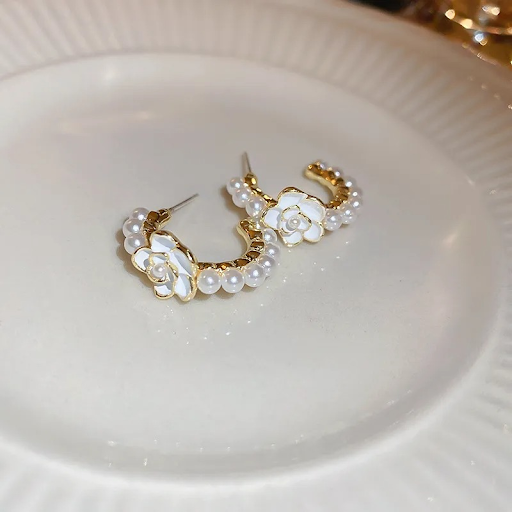 Camelia Pearl Hoop Earrings