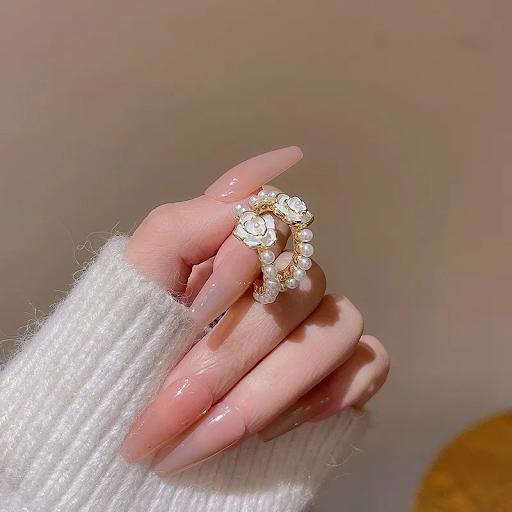 Camelia Pearl Hoop Earrings