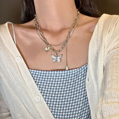 Multi-Chain Butterfly Charm Necklace