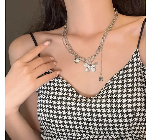 Multi-Chain Butterfly Charm Necklace