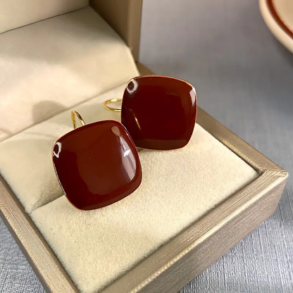 Deep Auburn Square Drop Earrings