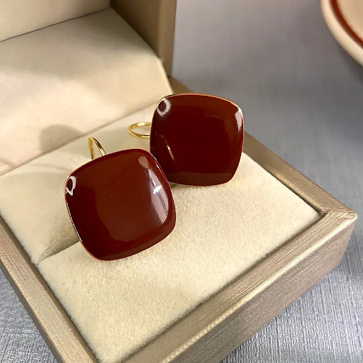 Deep Auburn Square Drop Earrings