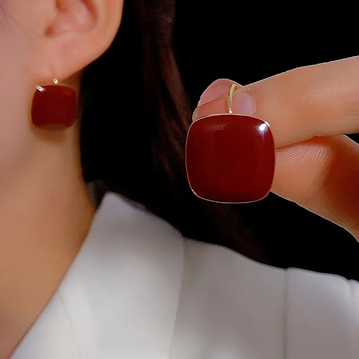 Deep Auburn Square Drop Earrings