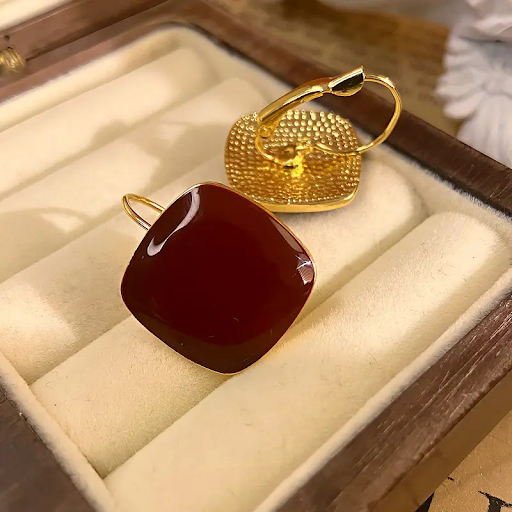 Deep Auburn Square Drop Earrings