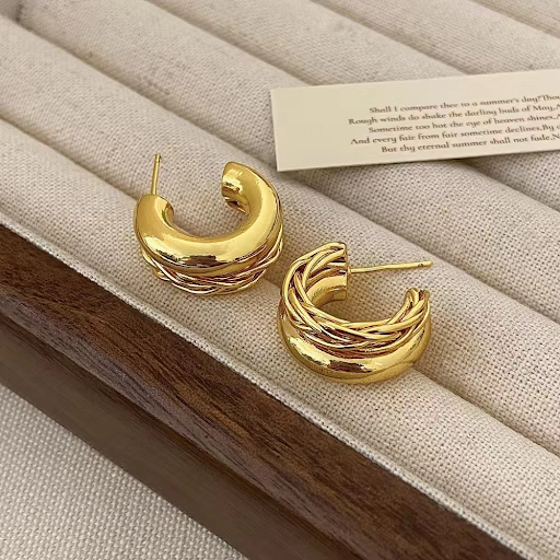 Double Layer Golden Hoops