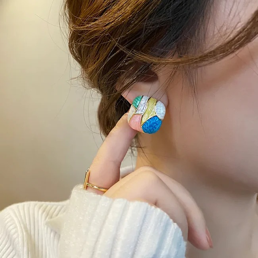 Enamel Candy Color Square Earrings