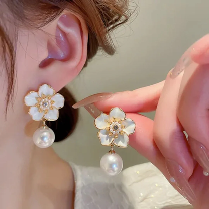 Flower Pearl Drop Earrings