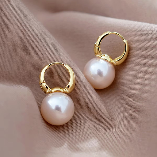 Golden Pearl Charm Hoops