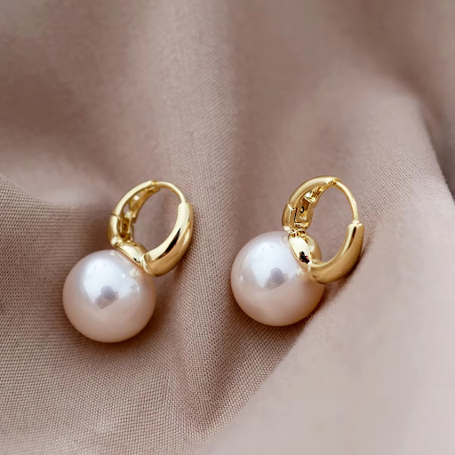 Golden Pearl Charm Hoops