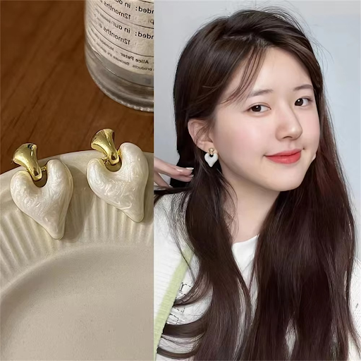 White Heart Stud Earrings