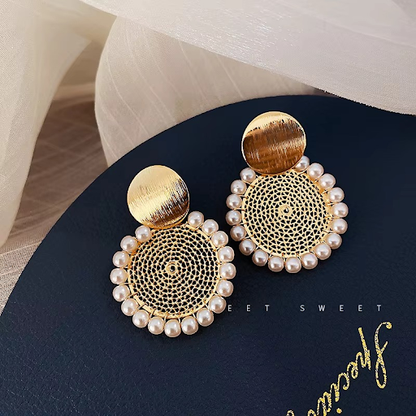 Pearl-Embellished Gold Filigree Earrings